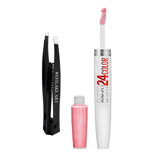 Bundle of Double Sided Eyebrow Eyelash Tweezers -, and Superstay 24 2-Step Liquid Lipstick Makeup, so Pearly Pink, 1 Ki, Pack of 1