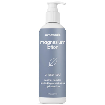 Unscented Magnesium Lotion for Sleep & Leg Cramps, Suitable for Sensitive Skin, Helps with Muscle Relaxation, Soothes Tired Legs & Foot Aches and Supports Restful Nights, 8 Fl Oz by M3